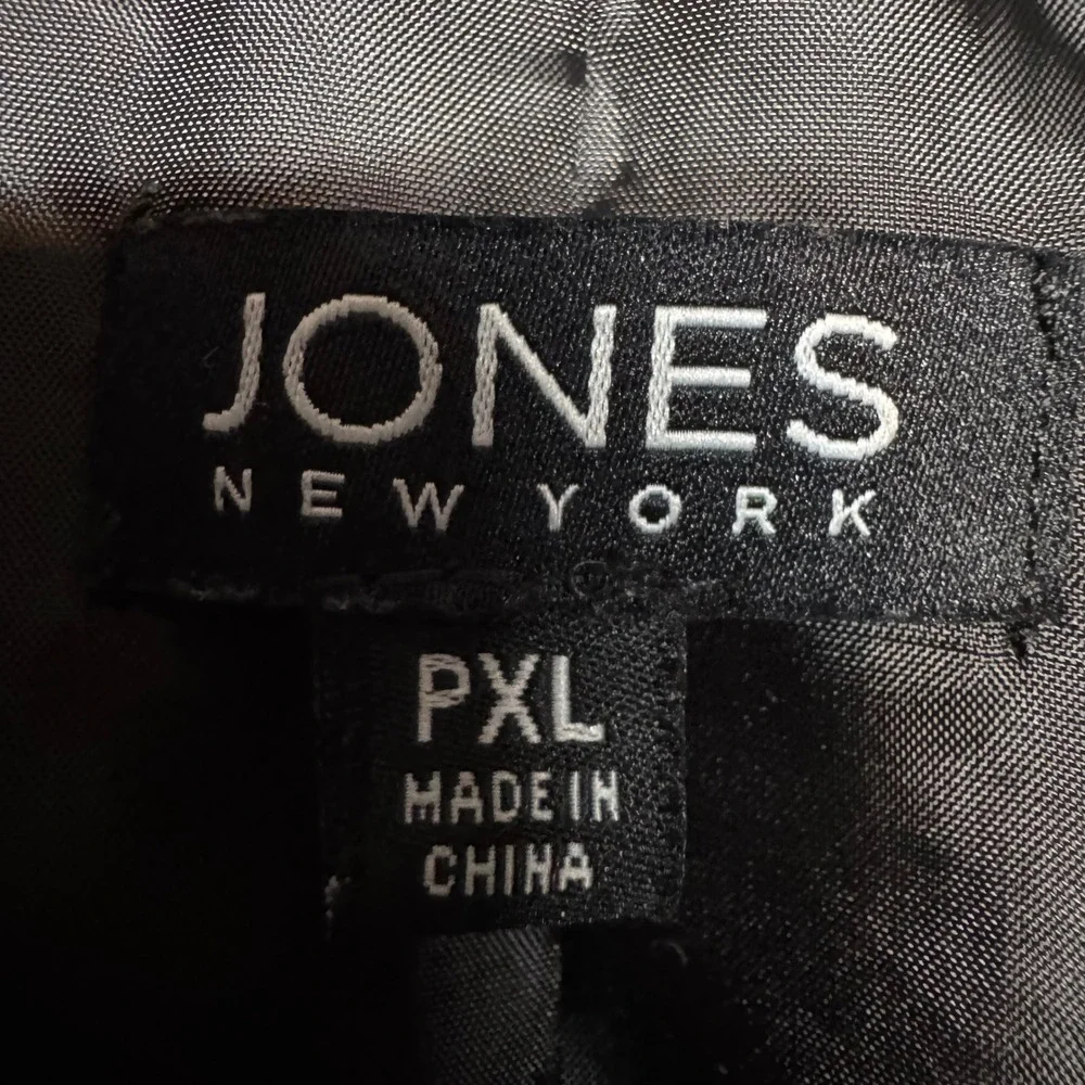 Jones New York Quilted Jacket Tan Trim PXL Black Diamond Stitch Minimalist Chic